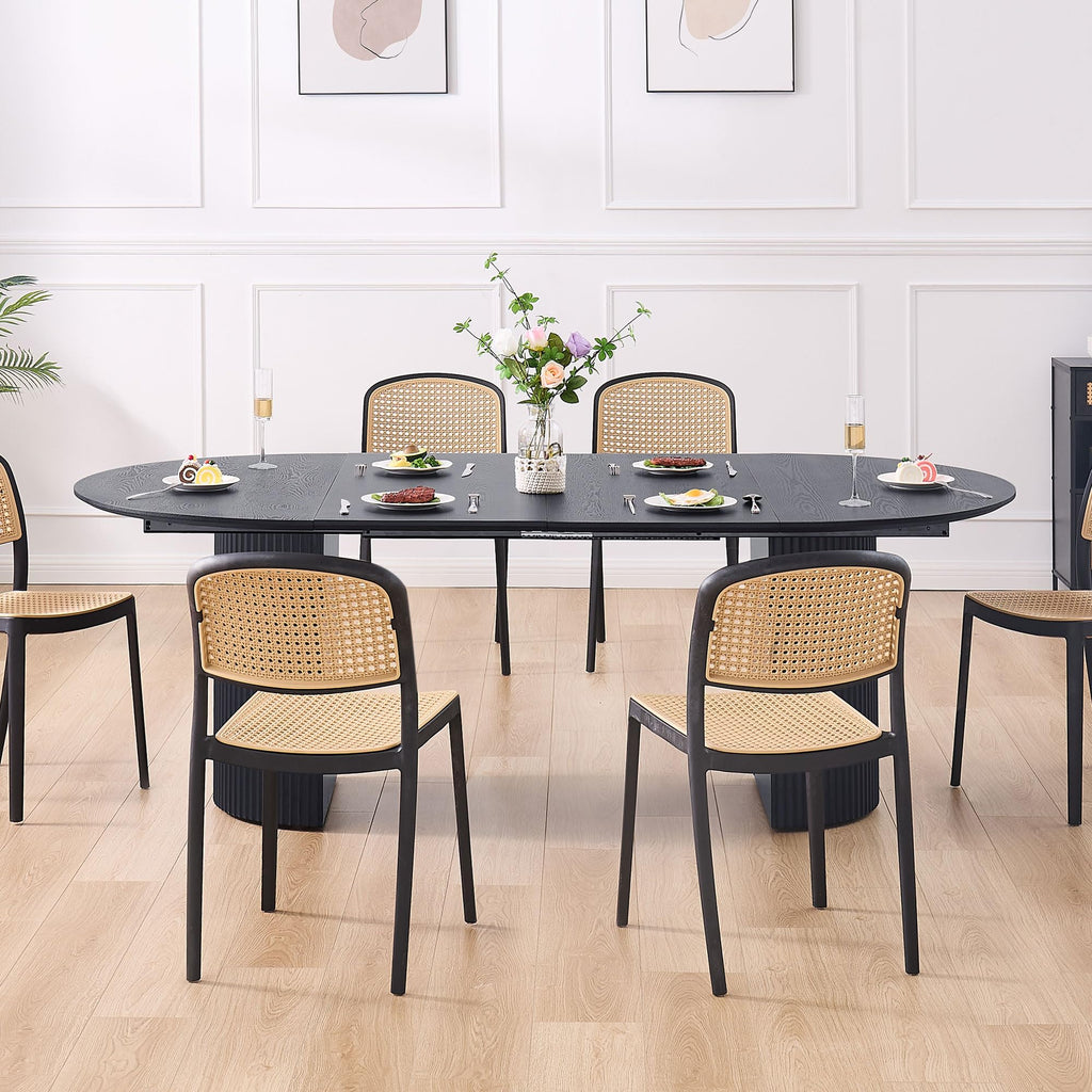86.6'' Black Extendable Dining Table Oval Round Kitchen Table for 8, Modern Mid-Century Style, Easy Assembly, Black