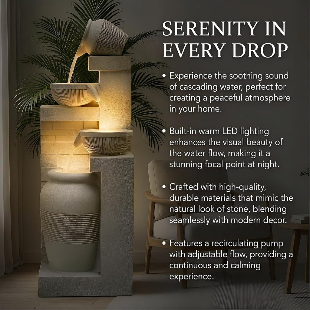 44" Outdoor Fountains and Waterfalls LED - Patio Water Fountains Outdoor for Outdoor Gardens Backyards Lawns Balconies