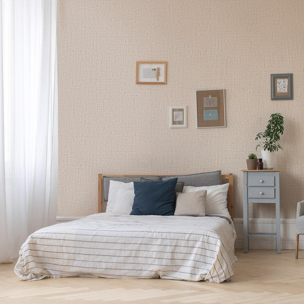 Beige Wallpaper Peel and Stick 472" Textured Beige Grasscloth Contact Paper Faux Linen Stick on Wall Paper Waterproof
