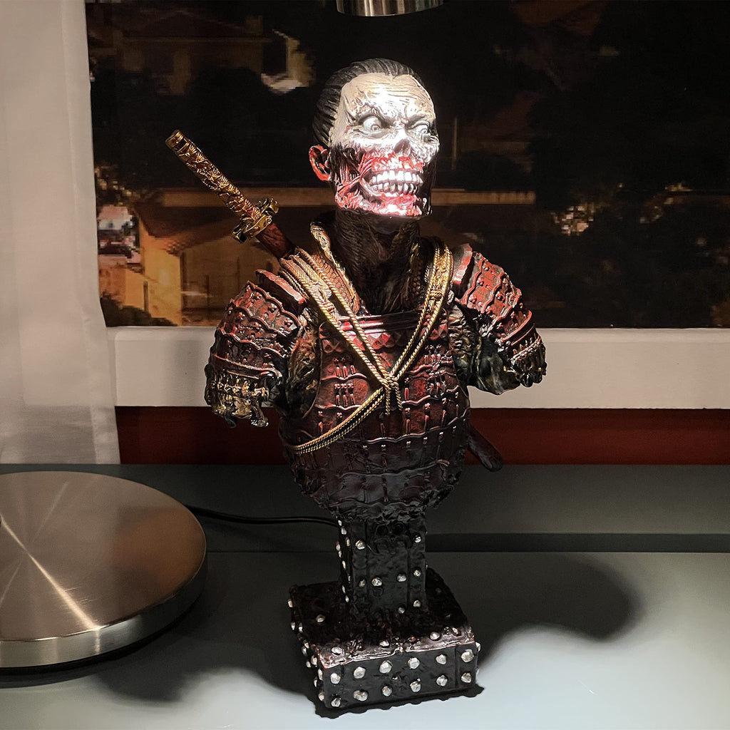 Undead Samurai Zombie Resin Bust Statue Decor (Red)
