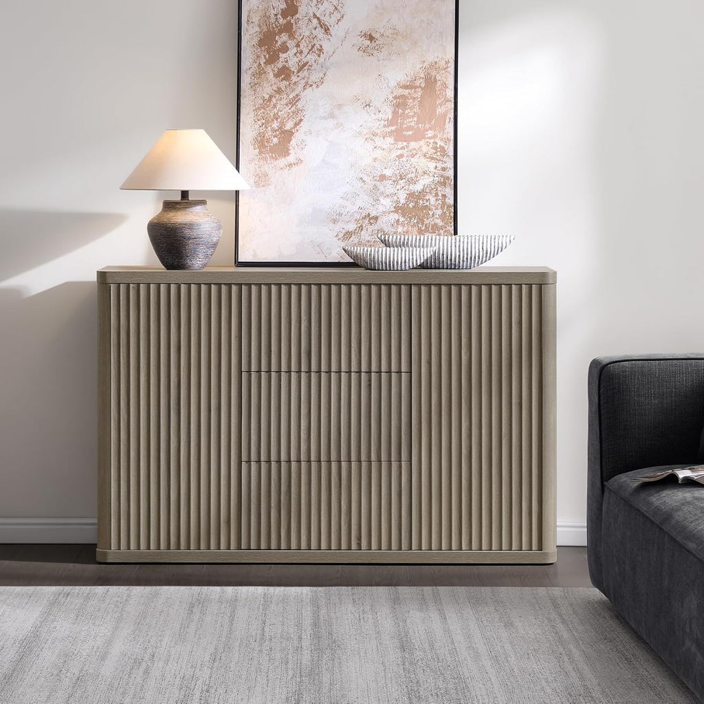 Buffet Cabinet with Storage 54.7" Large Modern Accent Storage Cabinet with Doors and Shelves Fluted Sideboard Credenza