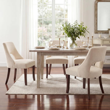 Wooden Dining Chairs Set of 4, Mid Century Modern Fabric Upholstered Dining Room Chair Kitchen Chairs, Farmhouse