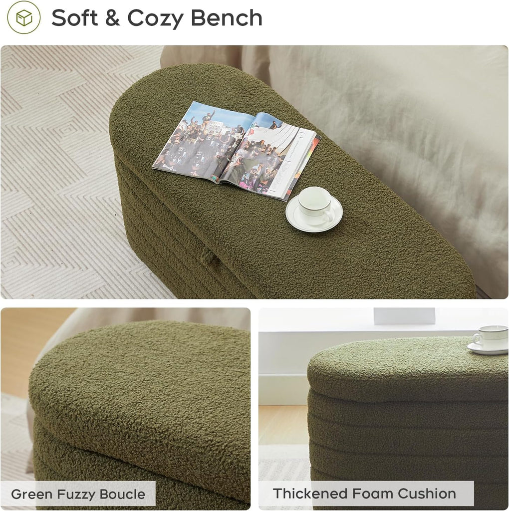 Storage Ottoman Bench End of Bed ,45 inch Boucle Upholstered Entryway Shoe Seat Bench w/ Storage,Sherpa Modern Cute