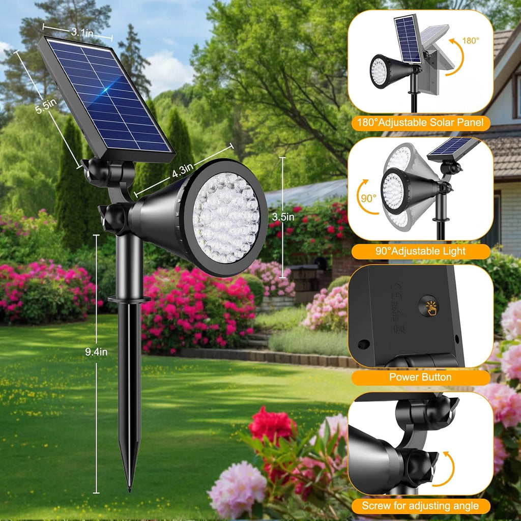 Solar Spot Lights Outdoor, 36 LEDs 1000LM Adjustable Solar Lights Outdoor Waterproof, 2-in-1 Solar Powered Spotlights