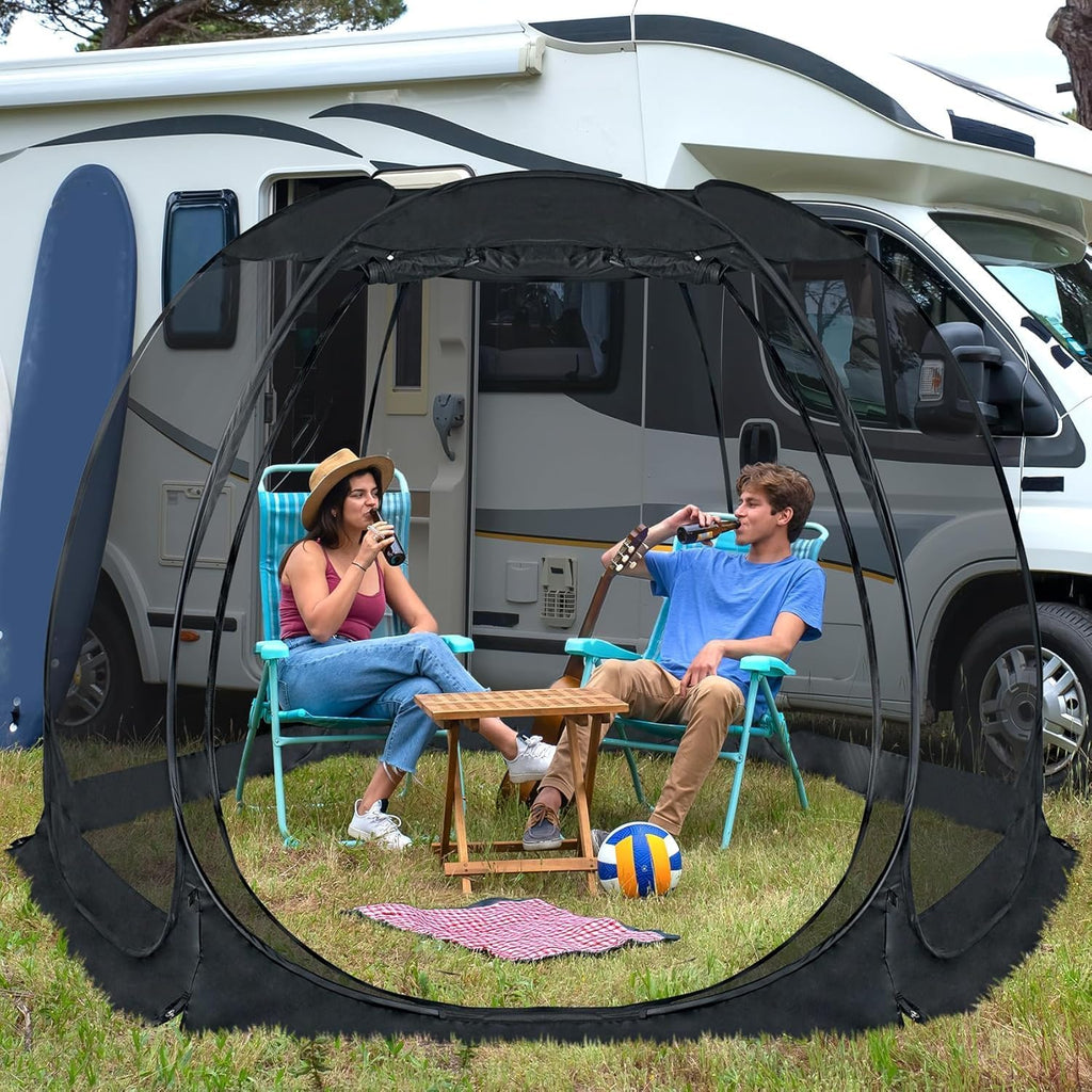 Pop Up Screen House Tent, Instant Outdoor Gazebo with Mosquito Netting & UPF 50+ Sun Protection - Black