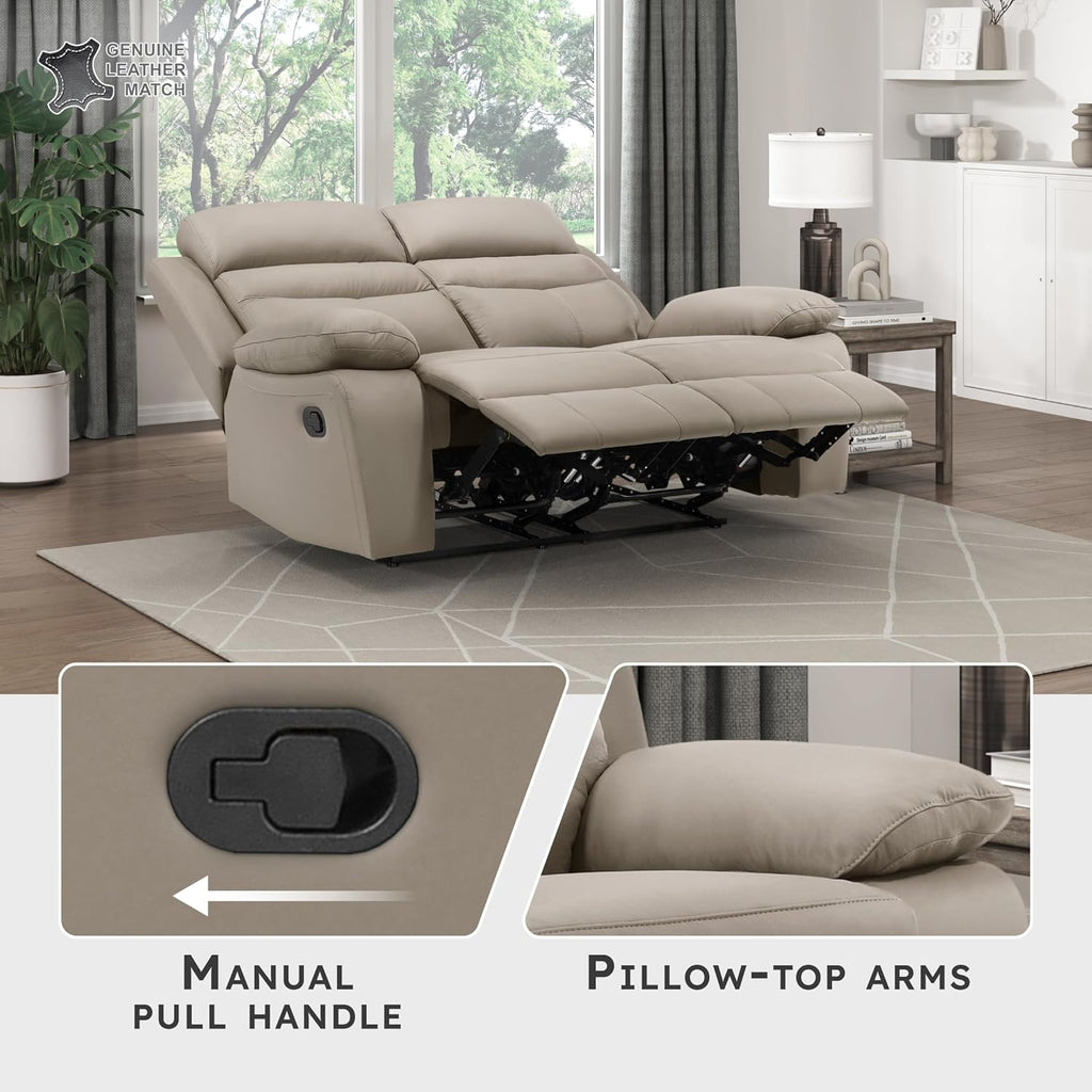 64" W Manual Reclining Loveseat, Top Grain Leather Match Reclining Love Seat, Home Theater Seating