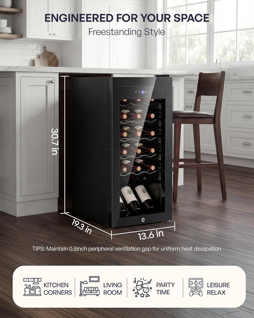 18 Bottle Compressor Wine Cooler Refrigerator，Freestanding Wine Fridge with Digi