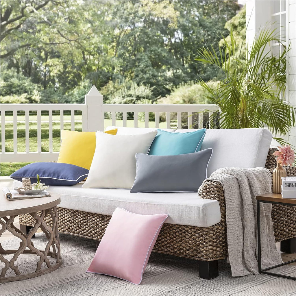 Pack of 2 Outdoor Waterproof Throw Pillow Covers Decorative Square Cushion Case Patio Pillows, Yellow)