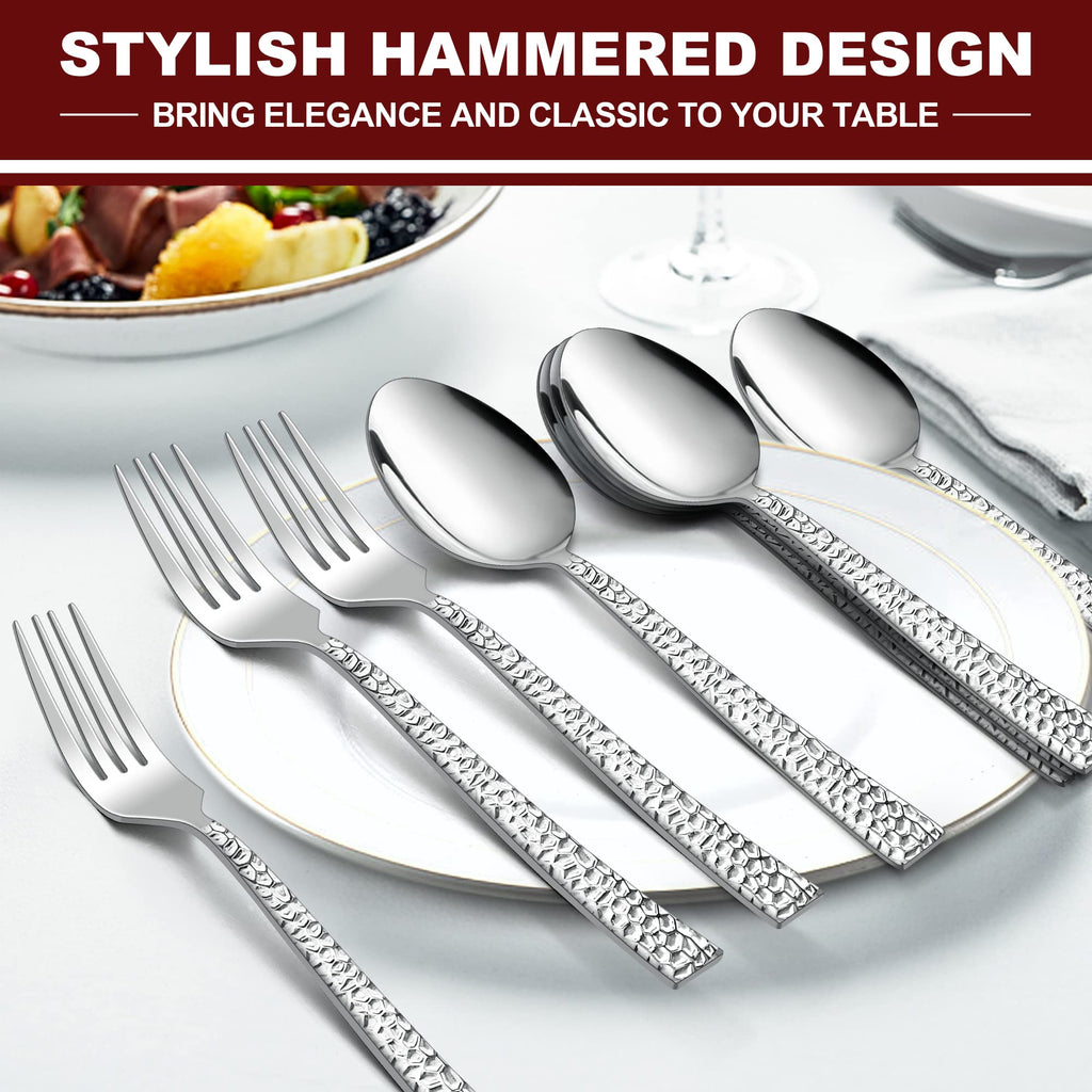 24-Piece Hammered Forks and Spoons Silverware Set /Kitchen