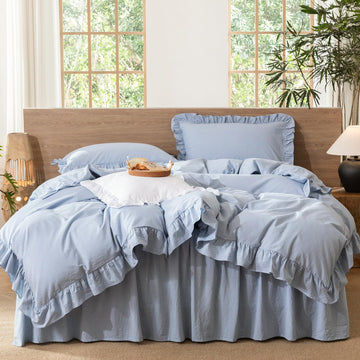 Ruffle Duvet Cover Set 100% Washed Cotton