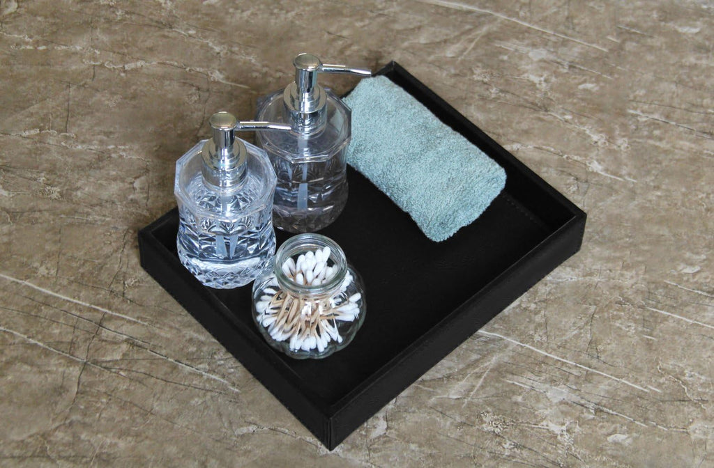 Valet Tray Nightstand Organizer Leather Catchall Tray for Perfume,Jewelry,Key and Remote on Counter or Dresser(Black)