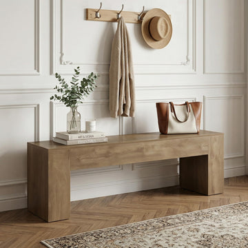 70.8" Long Wooden Bench, Modern Farmhouse Dining Bench, Minimalist Benches, Rustic Brown, Easy Assembly