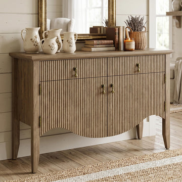 40" Fluted Buffet Storage Cabinet, Sideboard Credenza, Light Oak