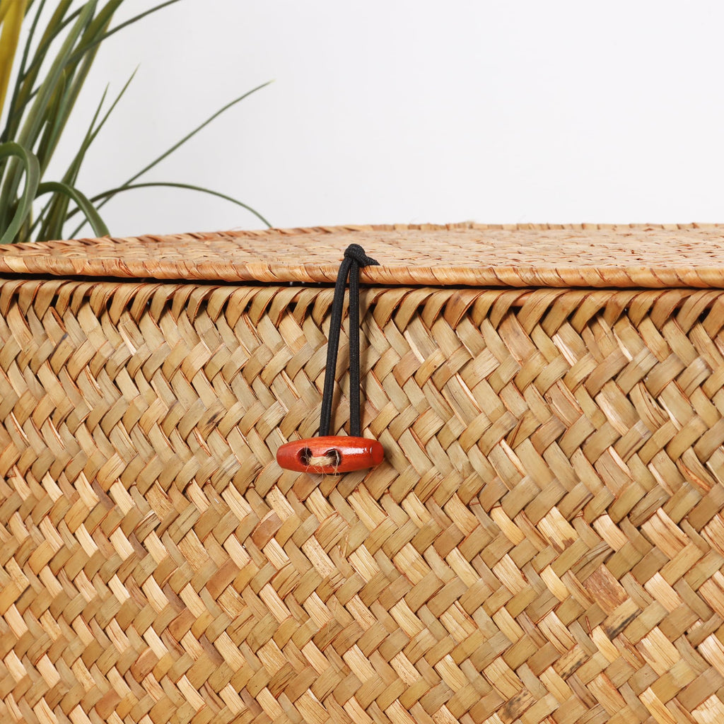 Wicker Shelf Baskets with Lid, Natural Seagrass Storage Basket Box
