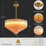 Modern Amber Glass Chandelier, 14" Round Crystal Dining Room Pendant Light Chandelier, Luxury Brass Hanging Fixture for Bedroom, Gold Kitchen Island Light, Dimmable Small Ceiling Lighting Chandeliers A127-B0F26SKGYQ