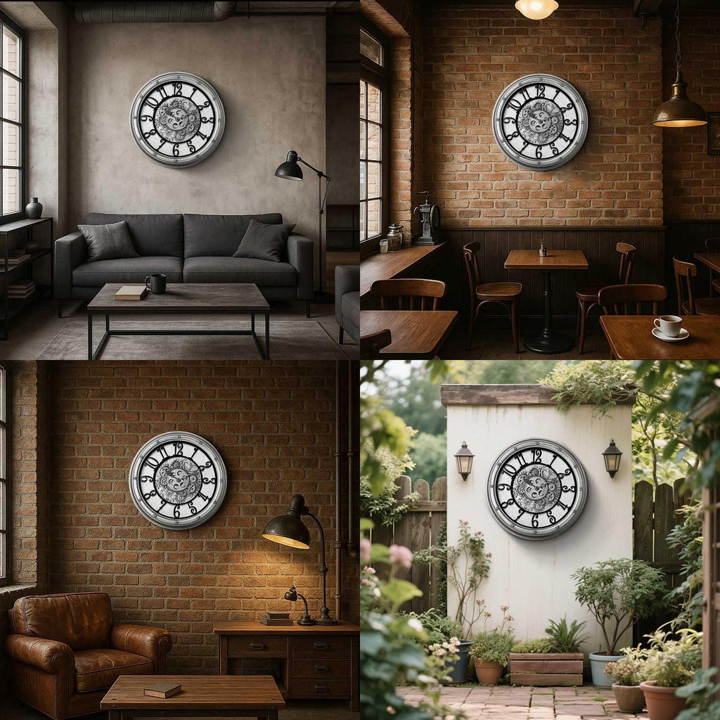 Wall Clock with Moving Gears, Vintage Industrial 16-Inch Silent Non-Ticking Steampunk Timepiece, Retro Frame Analog Battery Operated...