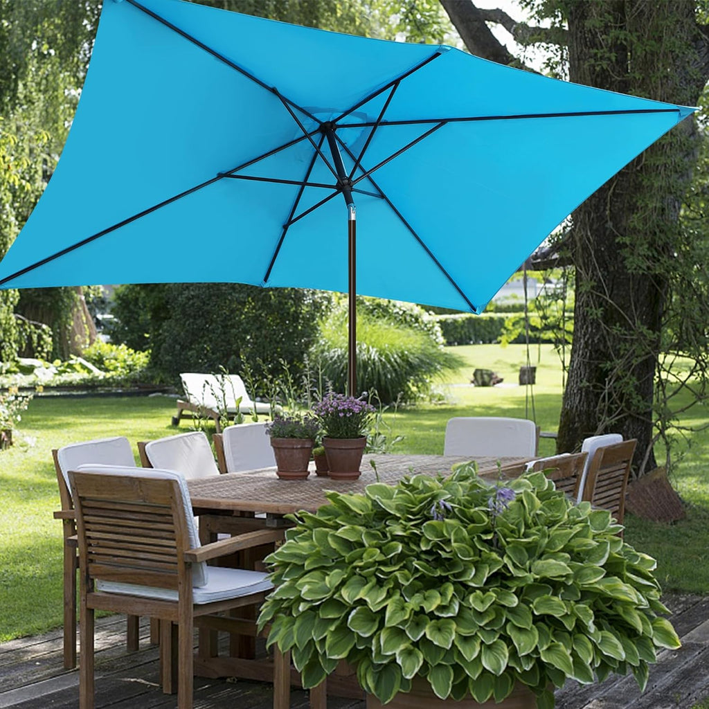 Rectangular Patio Umbrella, Table Market Umbrella with Tilt and Crank, Outdoor Umbrella Pool and Beach - Light Blue