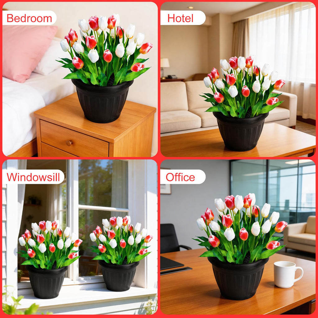 28PCS Artificial Tulips in Pot, Tabletop Decor