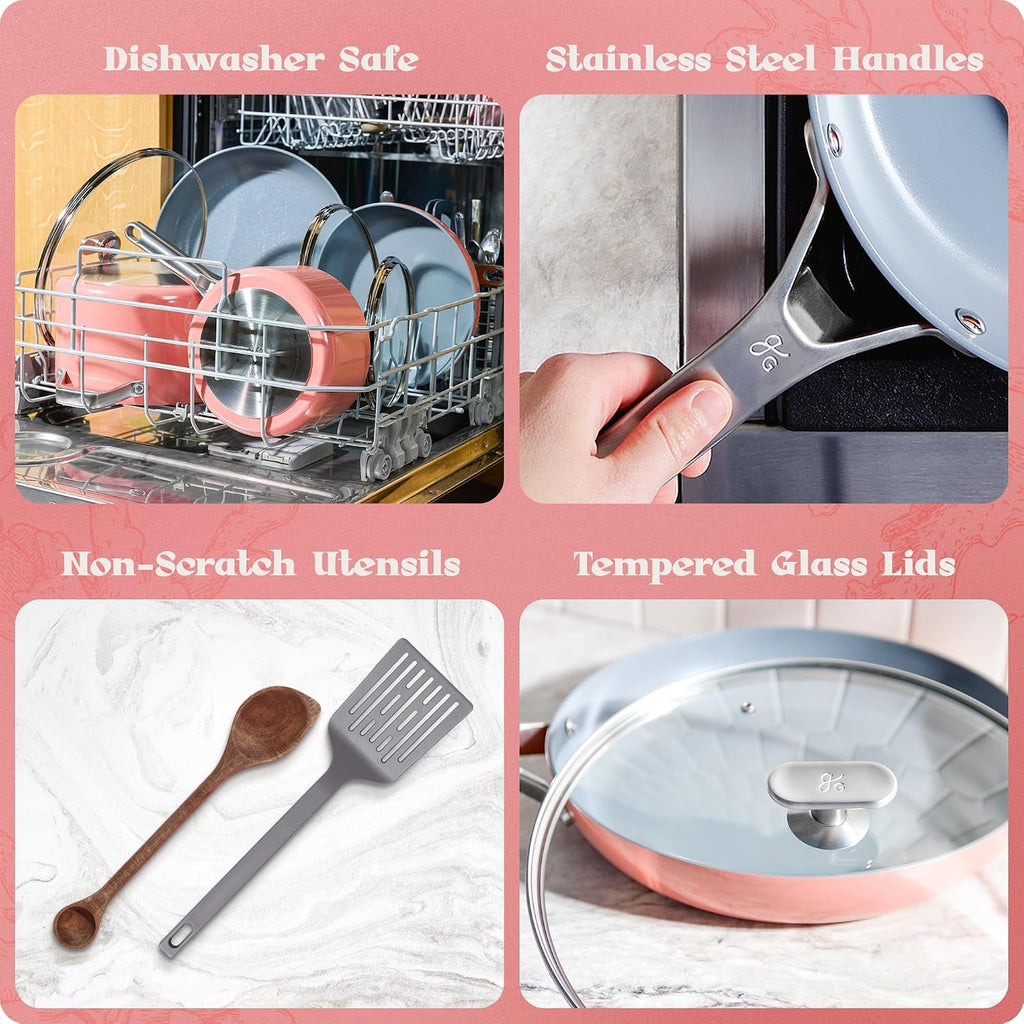 Premium Non-Toxic Ceramic Cookware Set - Triple-Layer Nonstick 12 Piece Pots and Pans with Lids, PFAS-Free, Oven Safe