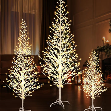 3 Pack 4ft/5ft/6ft Christmas Lighted White Birch Tree with Lights