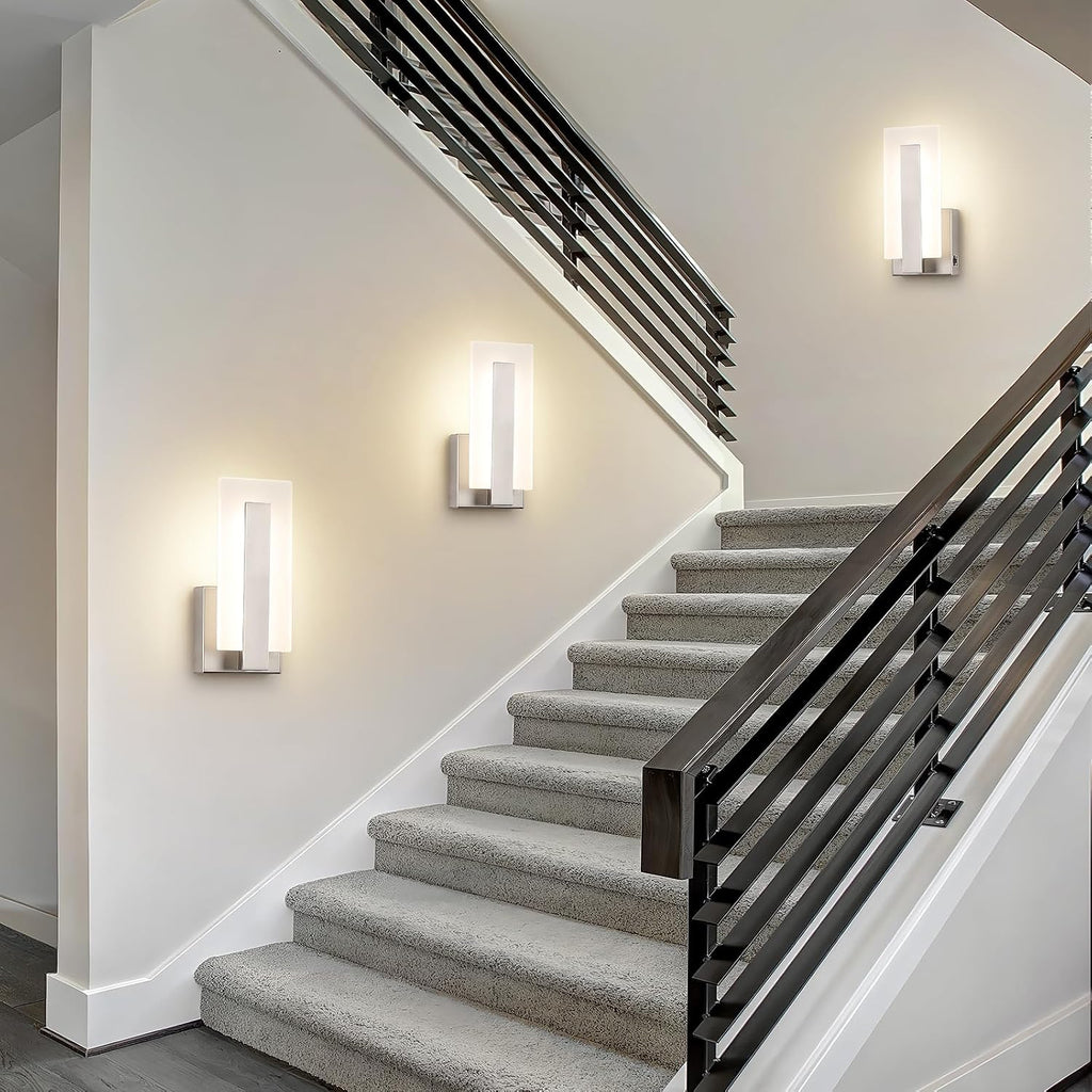Modern LED Wall Sconces, Set of Two, 5CCT Dimmable Hardwired Wall Mounted Lights, 9.76 Inch Brushed Nickel Indoor