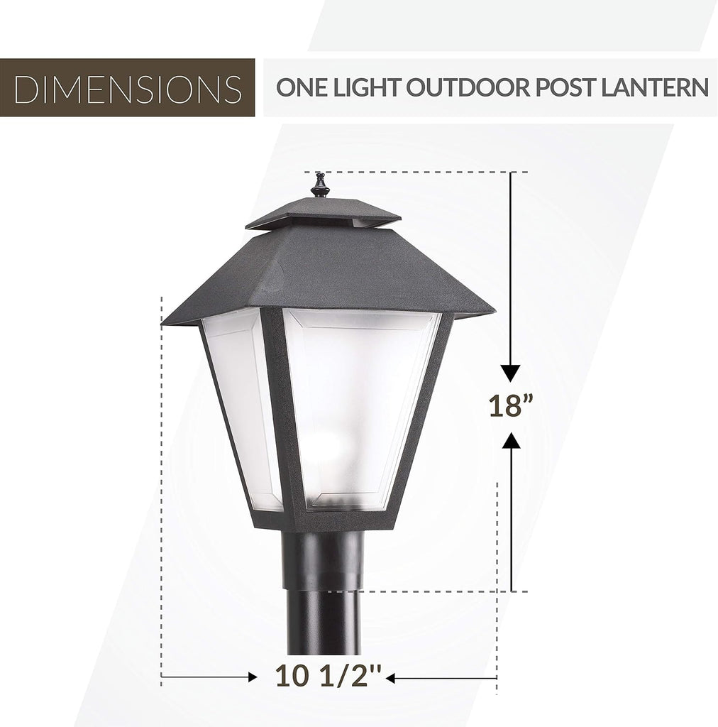 Polycarbonate One Light Outdoor Post Lantern Outside Lighting, Black Finish, 1-Light, cETL Listed