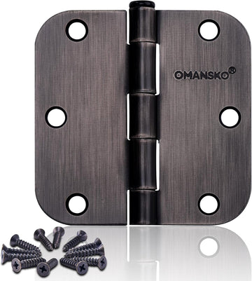 12 Pack Door Hinges, 3.5 x 3.5 Inch Oil Rubbed Bronze Hinges for Wood 5/8'' Radius Corners 3 1/2 Inch Interior Door