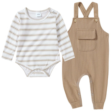 Toddler Baby Boys Clothes Summer Outfit Stripe T-Shirt Shortall Romper Set Cute Bodysuit Solid Color