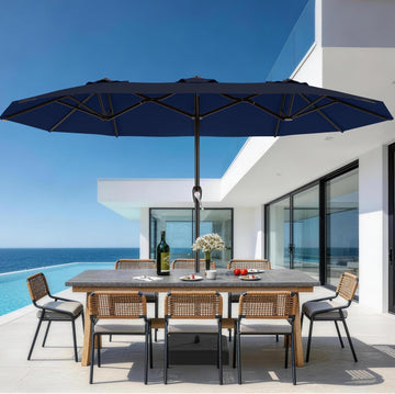 15FT Outdoor Patio Umbrella with Crank, Large Rectangular Market Umbrella