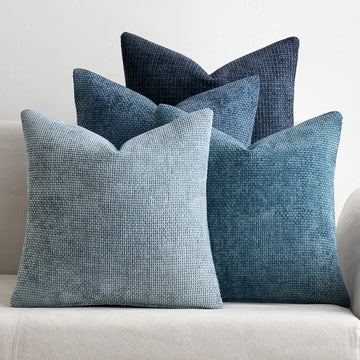 Pack of 4 Couch Throw Pillow Covers 18x18 Inch Neutral Blue Soft Decorative Chenille Pillow Covers Farmhouse Accent
