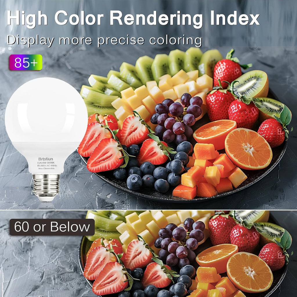 G25 LED Light Bulb, Round Vanity Light Bulbs for Bathroom, 40W LED Equivalent, Daylight White 5000K, Globe Light (4-Pack)