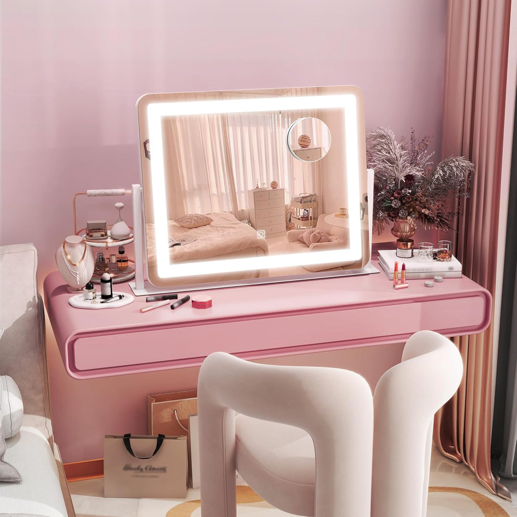 22"x17" Vanity Mirror with Lights, LED Makeup Mirror with 3 Color Modes & Dimmable Touch Control, 360 Rotation