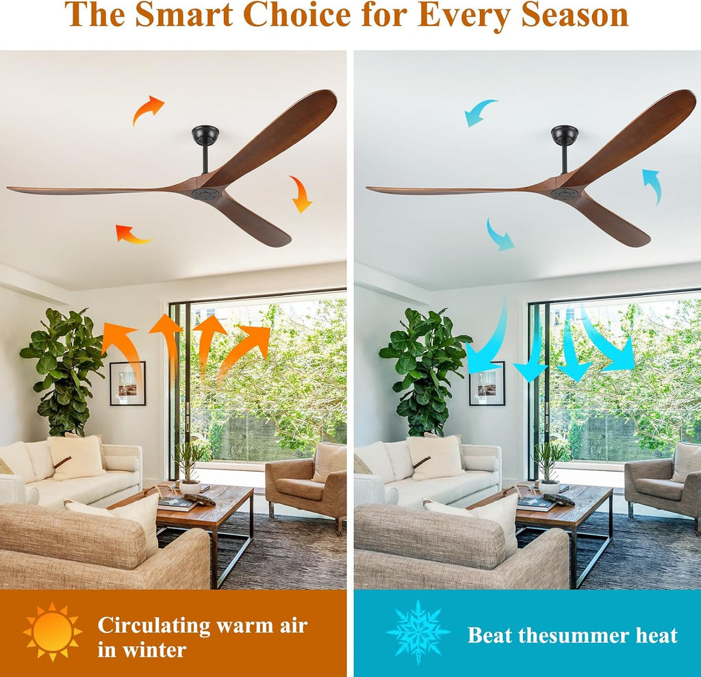 Inspired Maverick Style 88" Ceiling Fan, Extra Large No Lights, 3 Wood Walnut Blades, DC Motor, Reversible Propeller Outdoor Ceiling Fan for Patios, Exterior House Porch, Farmhouse Gazebo with Remote Control