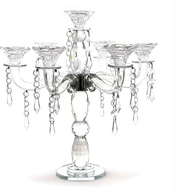 Crystal Candle Holder - 7-Arm 14 Inch Crystal Taper Candlestick Candelabra - Centerpieceval