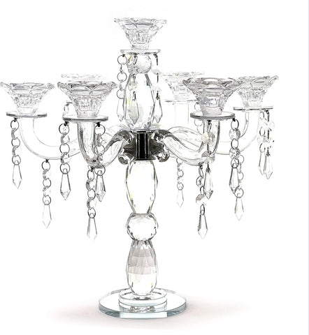 Crystal Candle Holder - 7-Arm 14 Inch Crystal Taper Candlestick Candelabra - Centerpieceval