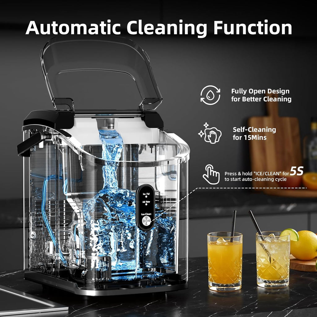 Nugget Ice Maker Countertop, 34Lbs/24H, Soft Chewable Ice, Self-Cleaning, Portable Ice Machine, Fast Making in 8