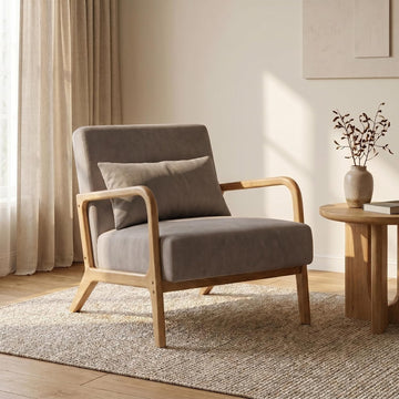 Modern Accent Chair, Taupe Knitted Fabric Upholstered Armchair with Solid Wood Frame, Comfy Reading Chair Bedroom