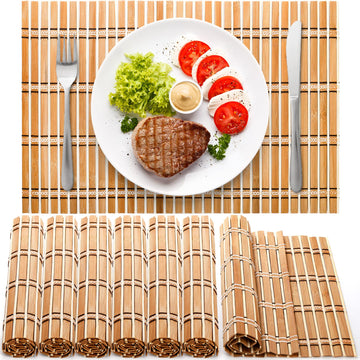 8 Pack Natural Bamboo Placemats, Rustic Anti-Slip and Heat-Resistant Table Mat , Dinning Room, Table Protection