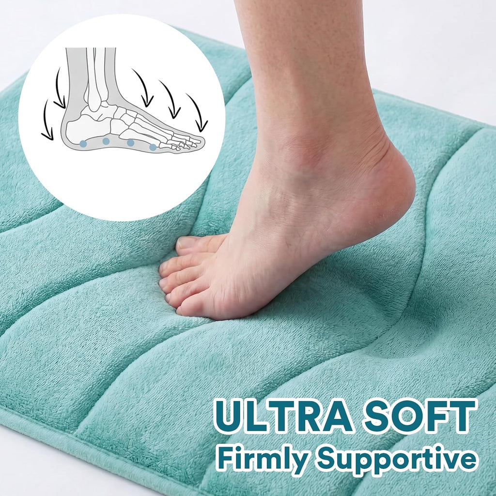 Memory Foam Bath Mat Extra Long Non Slip Shower Rug Mats Water Absorbent Thick Soft, 47x17,Aqua Green