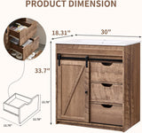 30" Farmhouse Bathroom Vanity with Sink, Freestanding Modern Bathroom Storage Vanity Cabinet w/Sliding Barn Door, 3 Drawers & Adjustable Shelves, Light Brown A133-B0DM28THG8