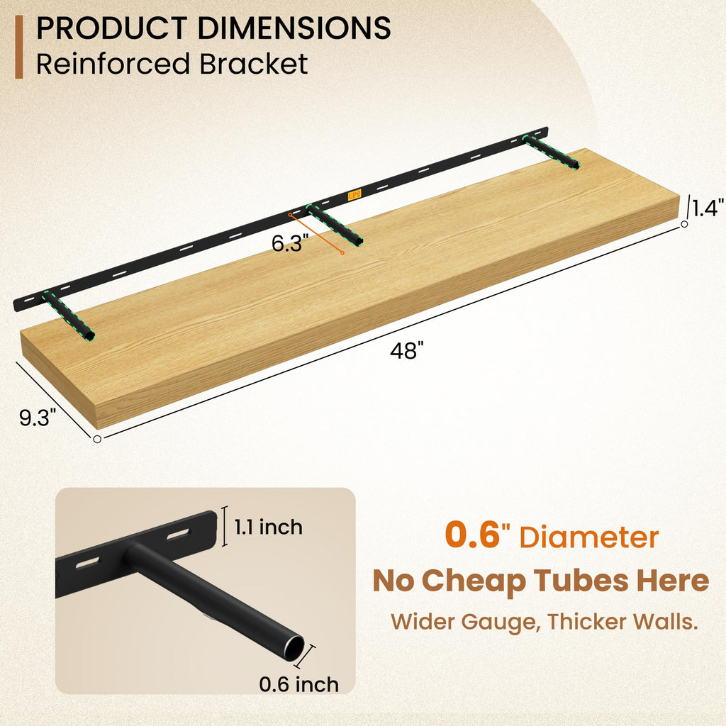 Floating Shelves 48 Inch Long, 9.3Inch Deep Floating Shelves for Wall, Extra Deeper & Thicker Wall Mounted Storage