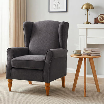 High Back Wingback Accent Chair, Modern Upholstered Armchair Comfy Reading Chair with Solid Wood Legs Bedroom