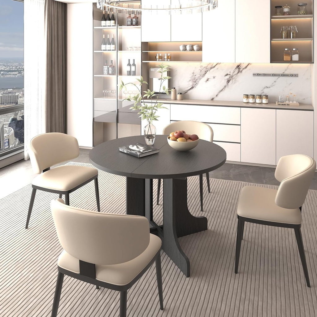 Extendable Round Dining Table for 4-6,43.3-59" Transformer Kitchen Table W/Removable Leaf Trestle & X-Shaped