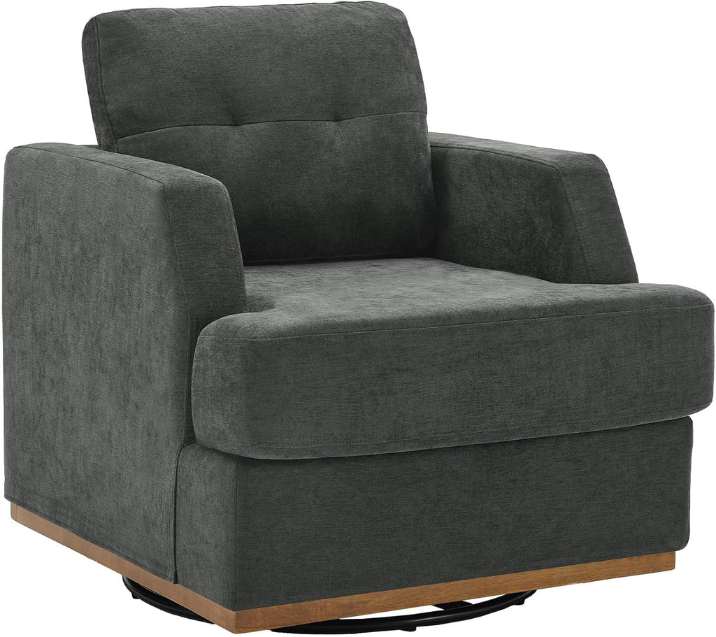 Swivel Accent Chair, 360° Rotatable Square Barrel Chair, Comfy Deep Seat Chenille Upholstered Living Room Chairs