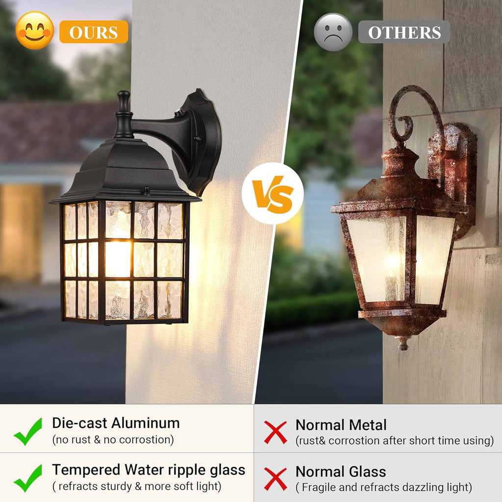 2-Pack Dusk to Dawn Outdoor Wall Lights, Sensor Exterior Light Fixtures, Porch Lights, Black Waterproof Wall Sconces