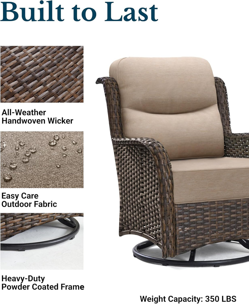 Luxury Outdoor Patio Furniture Set with 6-Inch Thick Cushions | High Back Wicker Swivel Rocker Chairs, 7 Pcs All