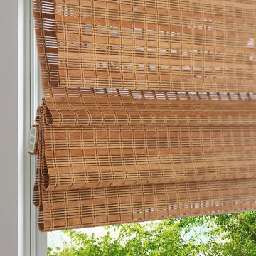 Cordless Wood Window Blinds, Bamboo Sheer Light Filtering Woven Roman Shades, Tiger Wood