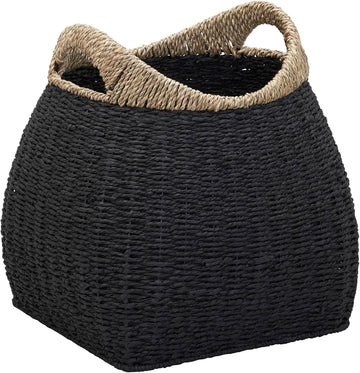Handled Seagrass Basket Decorative Storage Organizer with Sturdy Metal Frame, Natural and Black Finish