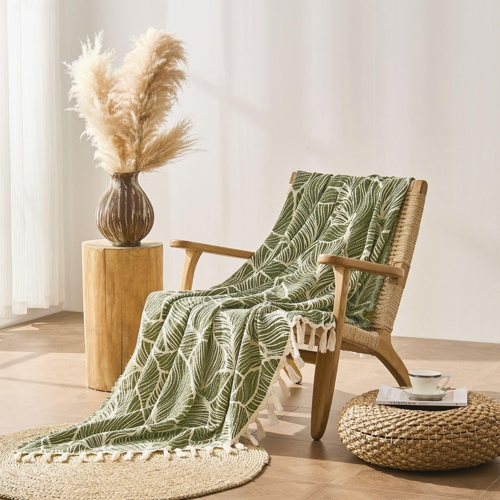 Chenille Cotton Throw Blanket, Lightweight Boho Blanket