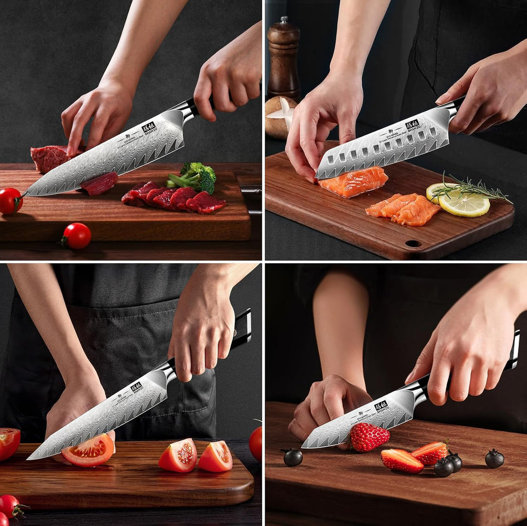 7-Piece Damascus Knife Set | Professional Kitchen Knife Sets for Chefs, Japanese 10Cr15MoV Super Steel Knife Block